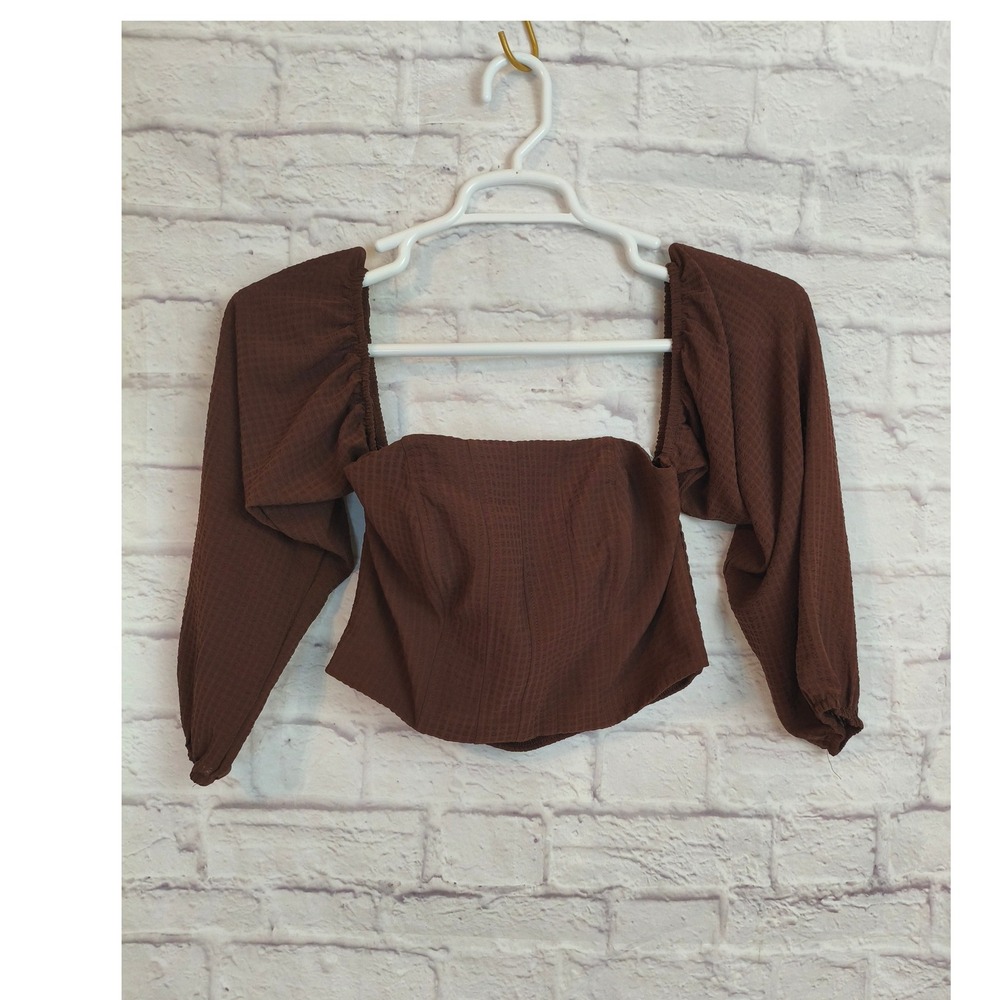 Wild Fable Square Neck Smocked Back Long Sleeve Crop Top SZ M Festival Boho